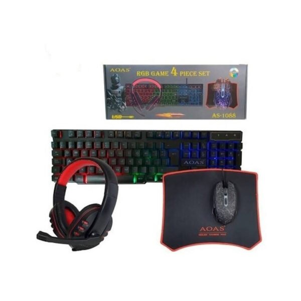 KIT 4 EN 1 TECLADO + MOUSE + AUDIFONO + PADMOUSE AOAS